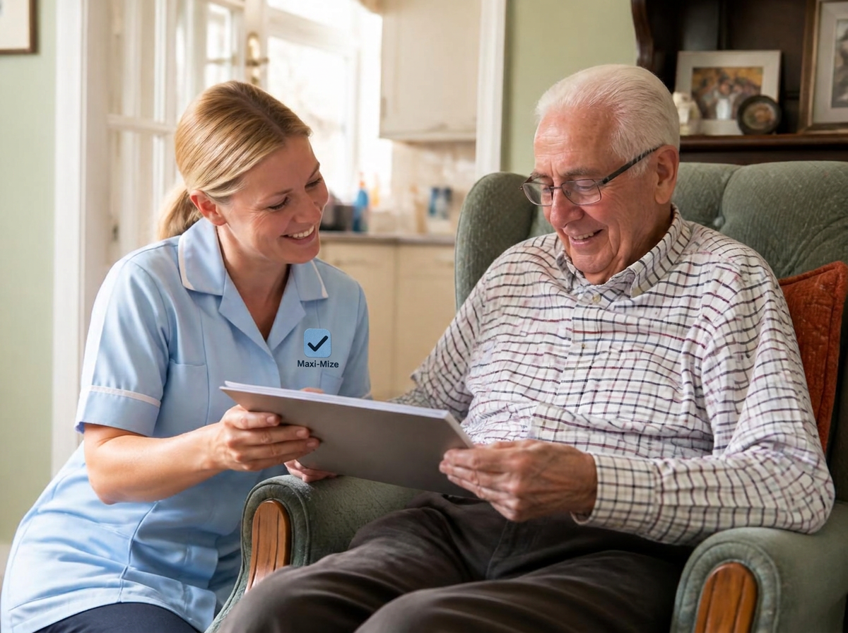 Care worker discussing a care plan with a client at home